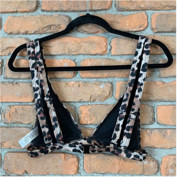 ASOS Leopard Print Bralette Bikini Top Size 6 Swimwear Double‎ Strap Triangle - Picture 2 of 3